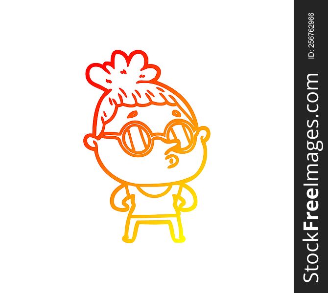 warm gradient line drawing cartoon woman wearing glasses