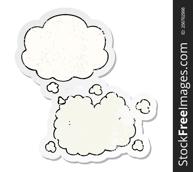 cartoon smoke cloud and thought bubble as a distressed worn sticker