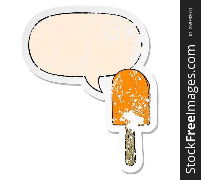 Cartoon Lollipop And Speech Bubble Distressed Sticker