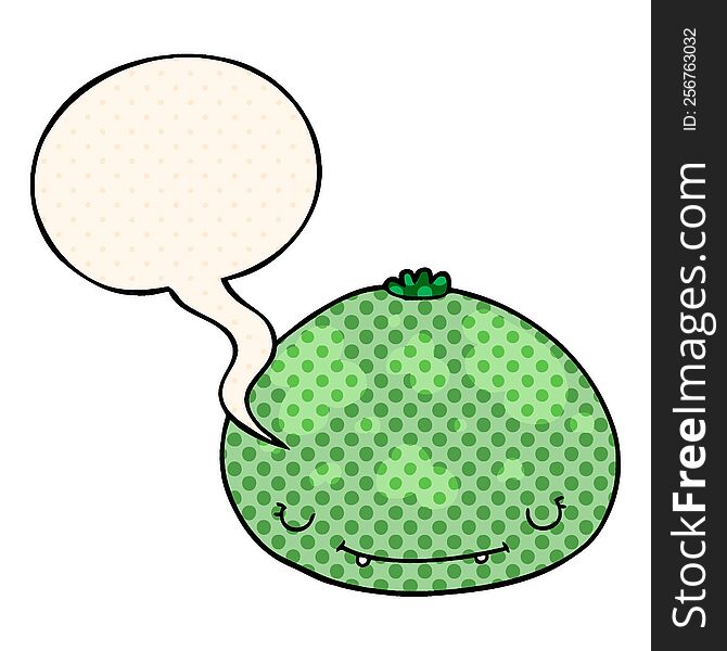 cartoon squash with speech bubble in comic book style