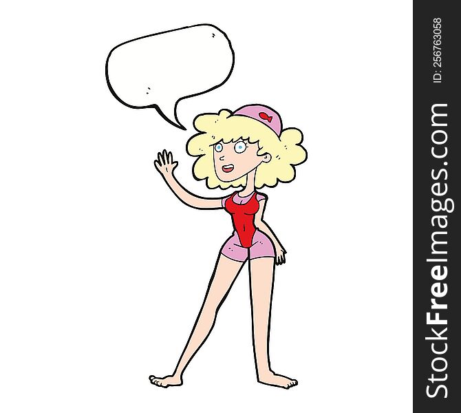 Cartoon Swimmer Woman With Speech Bubble