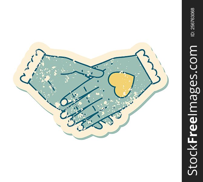 Distressed Sticker Tattoo Style Icon Of A Pair Of Hands