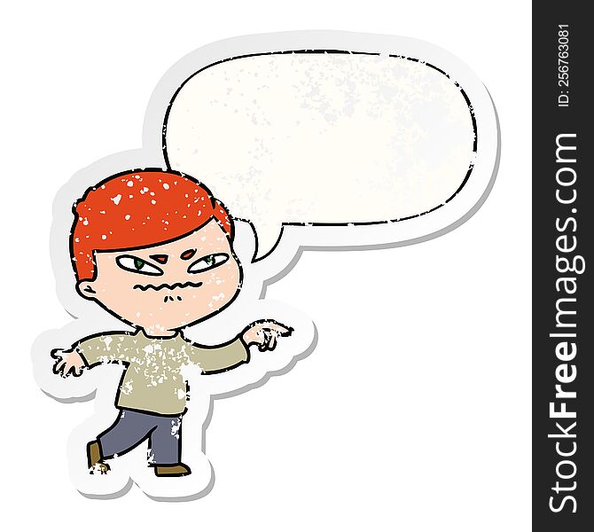 Cartoon Angry Man Pointing And Speech Bubble Distressed Sticker