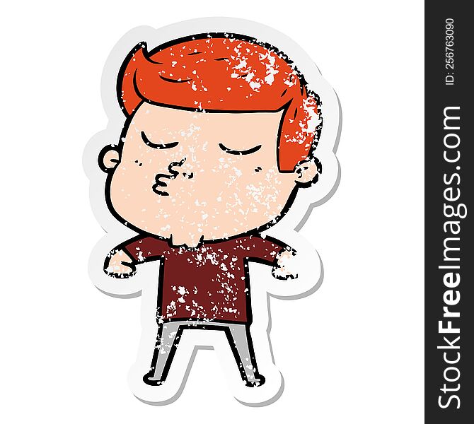 Distressed Sticker Of A Cartoon Model Guy Pouting