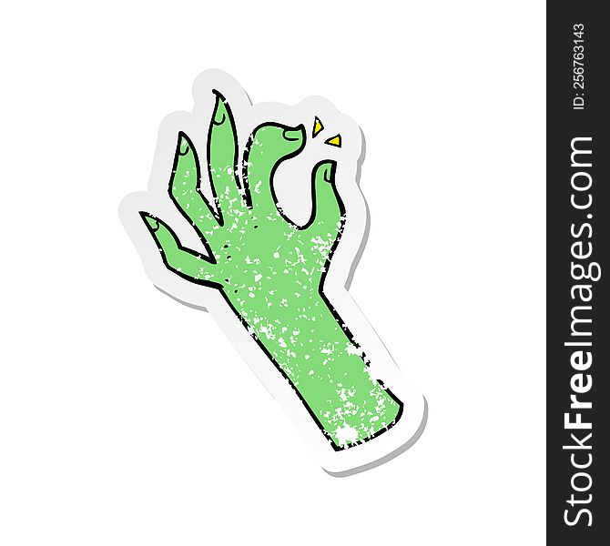 Retro Distressed Sticker Of A Cartoon Hand Symbol