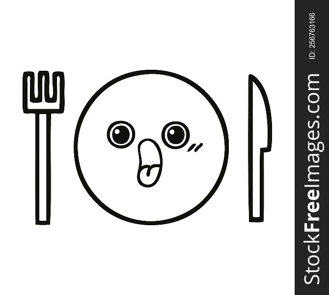 line drawing cartoon of a dinner plate