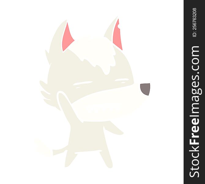 flat color style cartoon wolf waving showing teeth