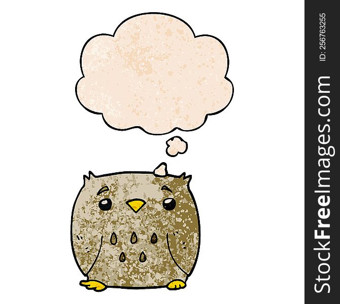 Cartoon Owl And Thought Bubble In Grunge Texture Pattern Style