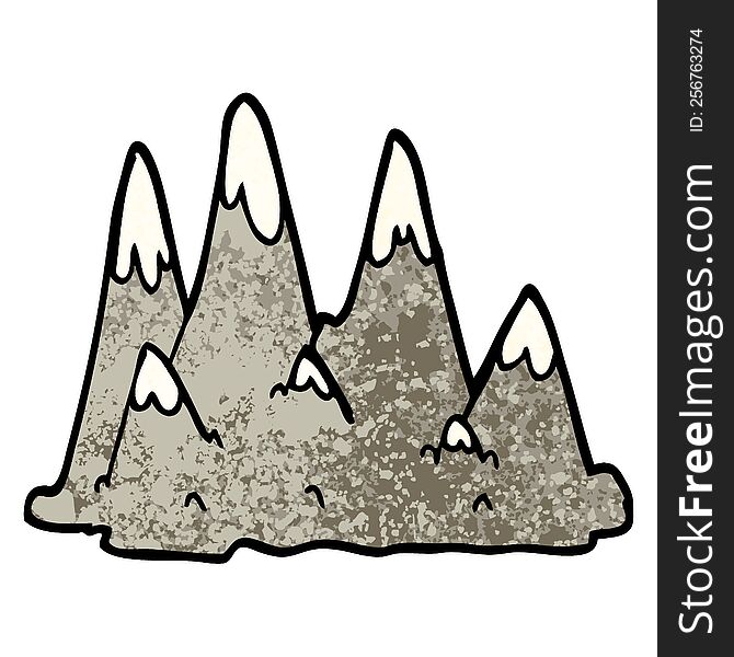 Grunge Textured Illustration Cartoon Mountains