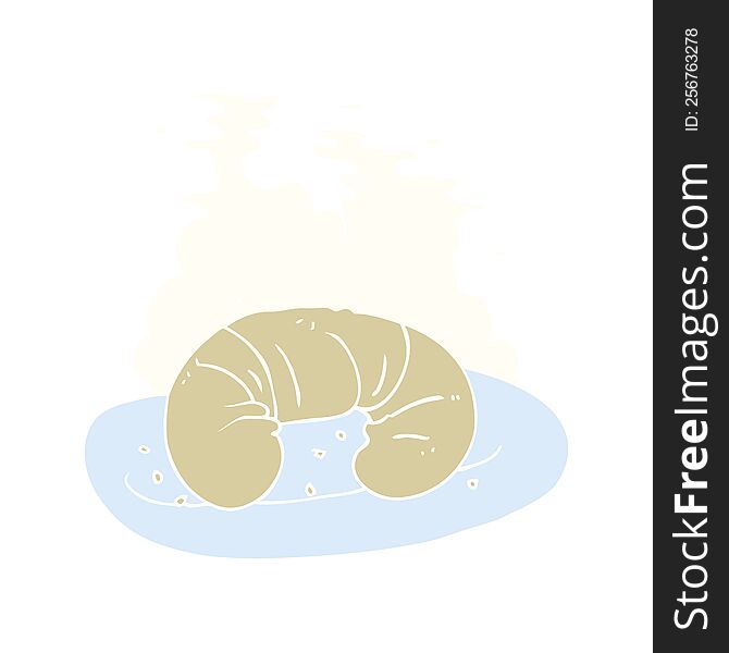 Flat Color Illustration Of A Cartoon Hot Croissant