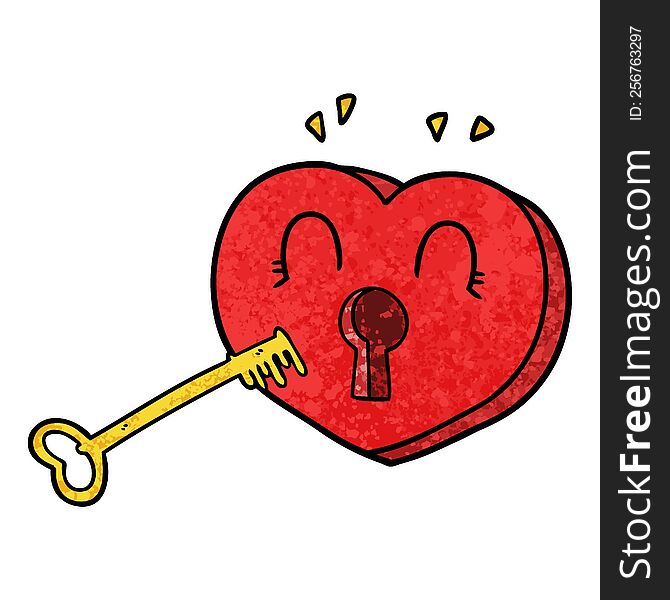 cartoon heart with key. cartoon heart with key