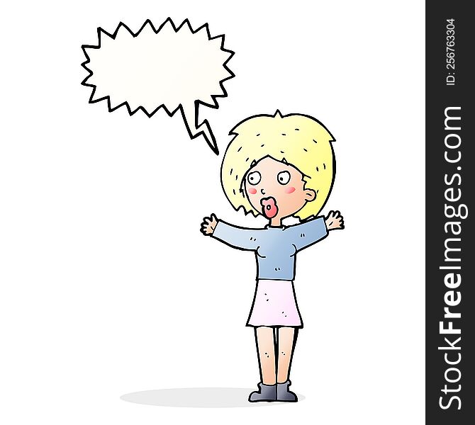 Cartoon Worried Woman With Speech Bubble