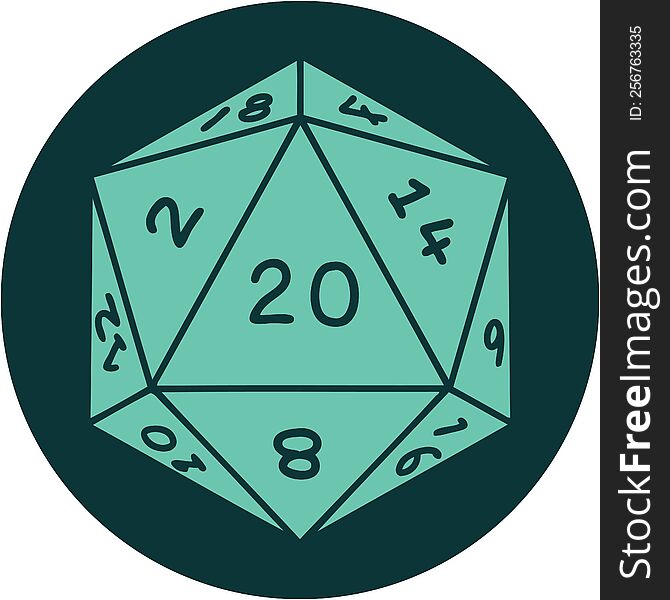tattoo style icon of a d20 dice