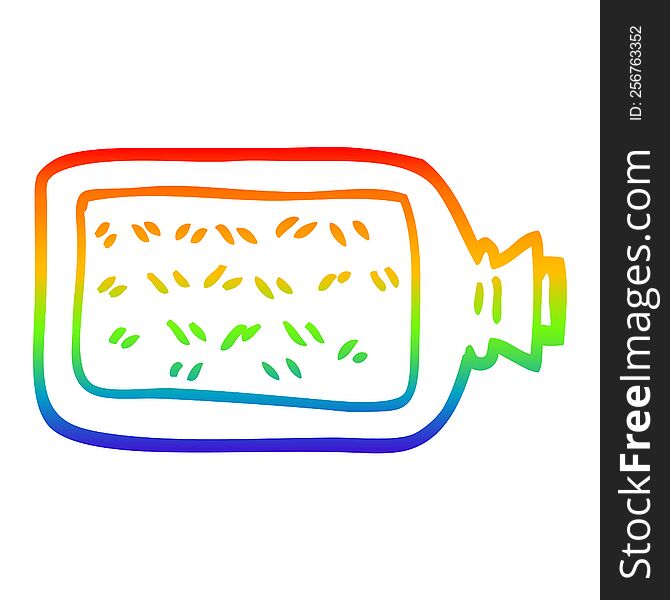 rainbow gradient line drawing of a cartoon hot water bottle
