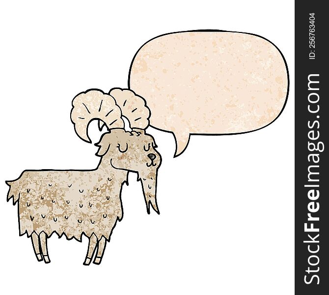 cartoon goat and speech bubble in retro texture style