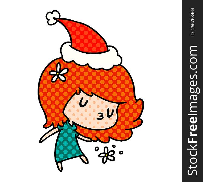 hand drawn christmas cartoon of kawaii girl