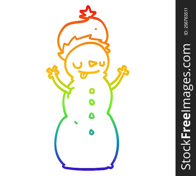 rainbow gradient line drawing of a cartoon christmas snowman