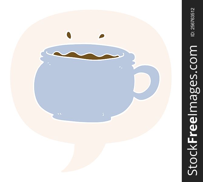 Cartoon Hot Cup Of Coffee And Speech Bubble In Retro Style