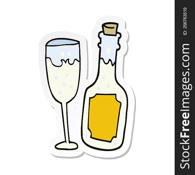 Sticker Of A Cartoon Champagne Bottle And Glass