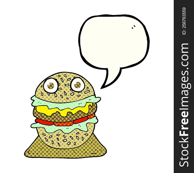 freehand drawn comic book speech bubble cartoon tasty burger