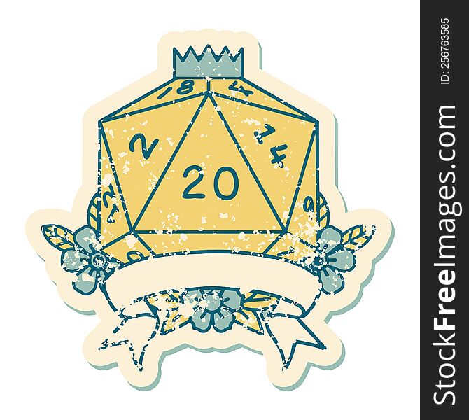 Natural 20 Critical Hit D20 Dice Roll Illustration