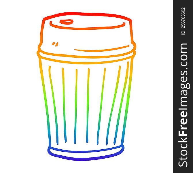 Rainbow Gradient Line Drawing Cartoon Take Out Coffee