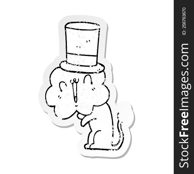 Distressed Sticker Of A Cute Cartoon Lion Wearing Top Hat