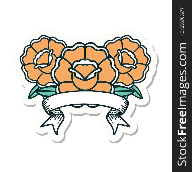 Tattoo Sticker With Banner Of A Bouquet Of Flowers