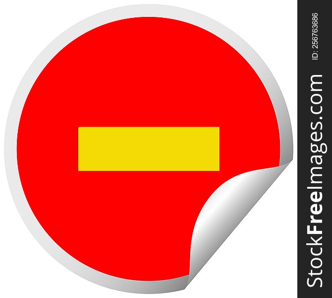 circular peeling sticker cartoon of a minus symbol
