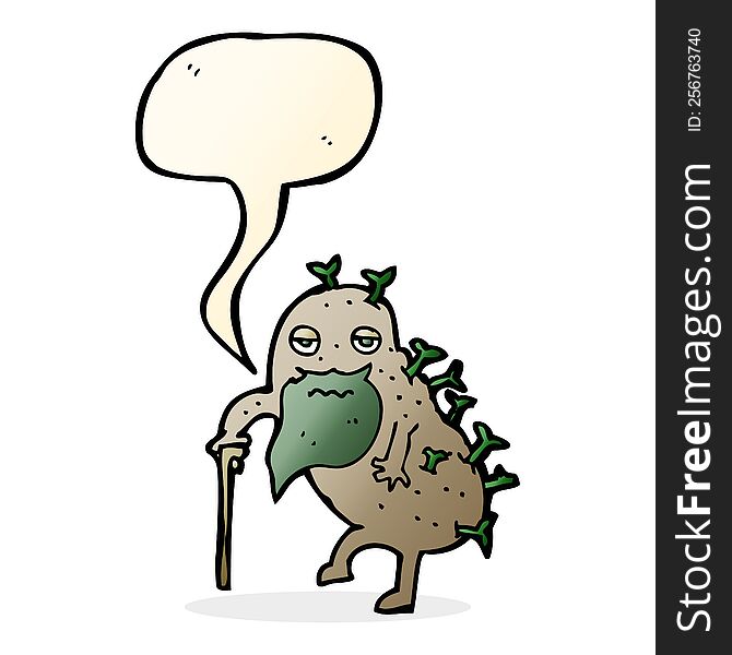 cartoon old potato with speech bubble