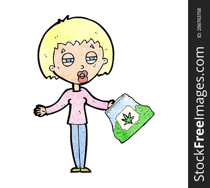 cartoon woman with bag of weed