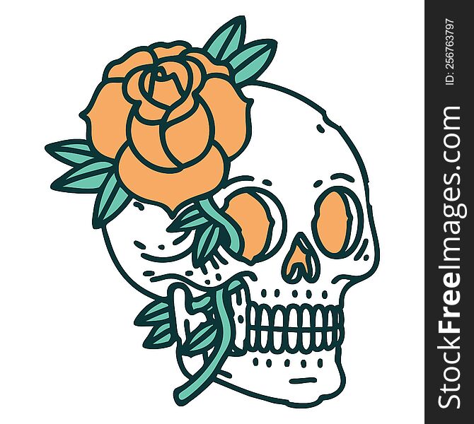 Tattoo Style Icon Of A Skull And Rose