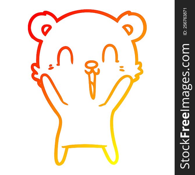 Warm Gradient Line Drawing Happy Cartoon Polar Bear