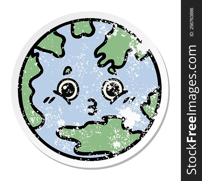 distressed sticker of a cute cartoon planet earth