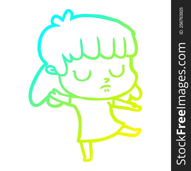 cold gradient line drawing of a cartoon indifferent woman dancing