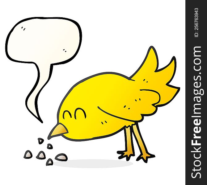 freehand drawn speech bubble cartoon bird pecking seeds