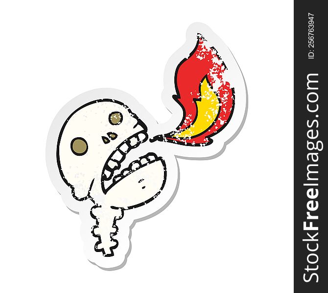 distressed sticker of a cartoon spooky halloween skull