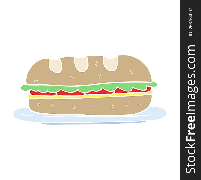 Flat Color Illustration Of A Cartoon Sub Sandwich