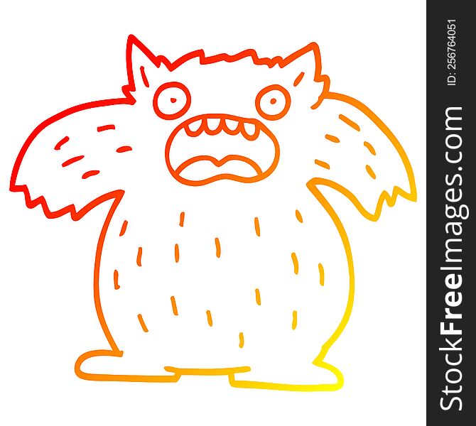 warm gradient line drawing of a cartoon yeti monster