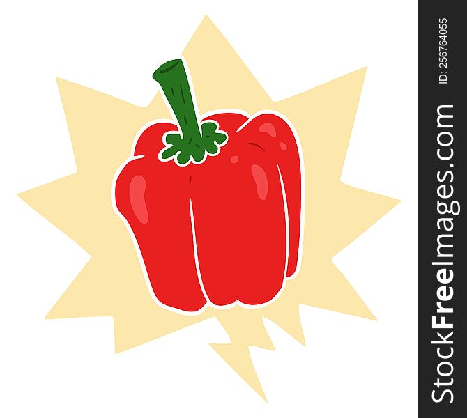 Cartoon Fresh Organic Pepper And Speech Bubble In Retro Style