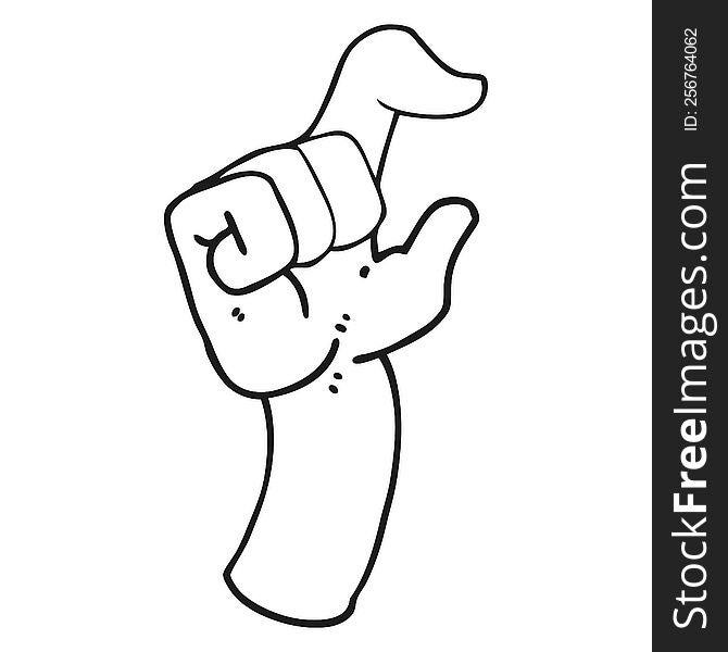 freehand drawn black and white cartoon hand making smallness gesture