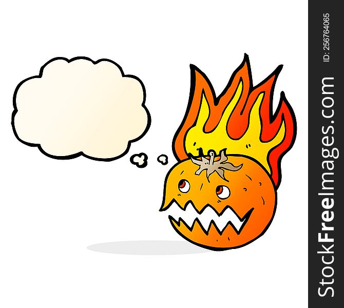 Cartoon Flaming Pumpkin With Thought Bubble