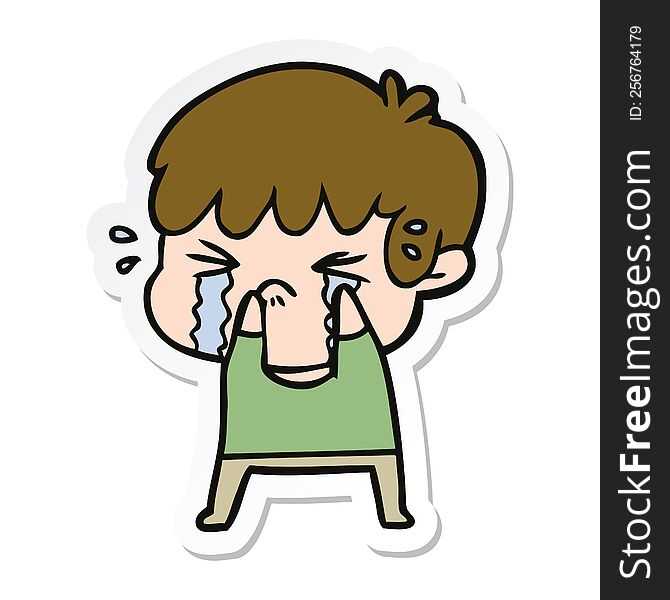 sticker of a cartoon boy crying