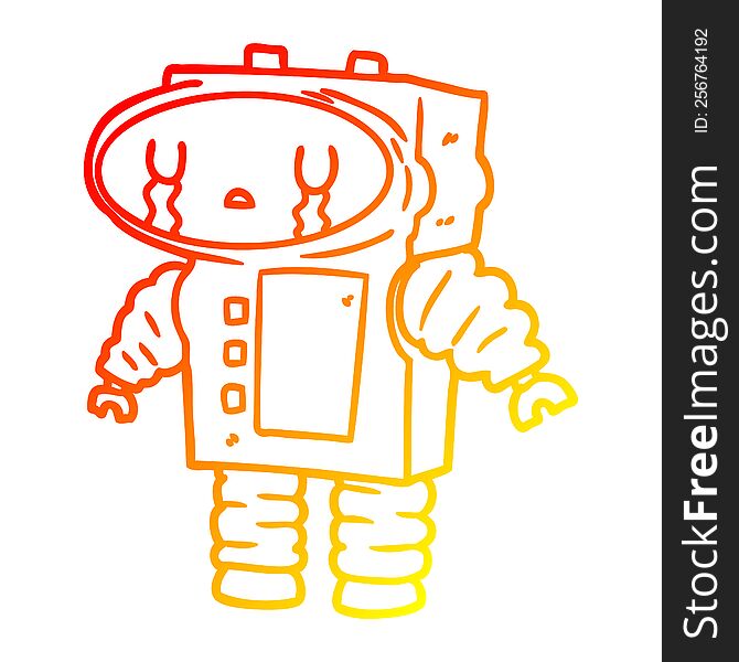 Warm Gradient Line Drawing Cartoon Robot Crying