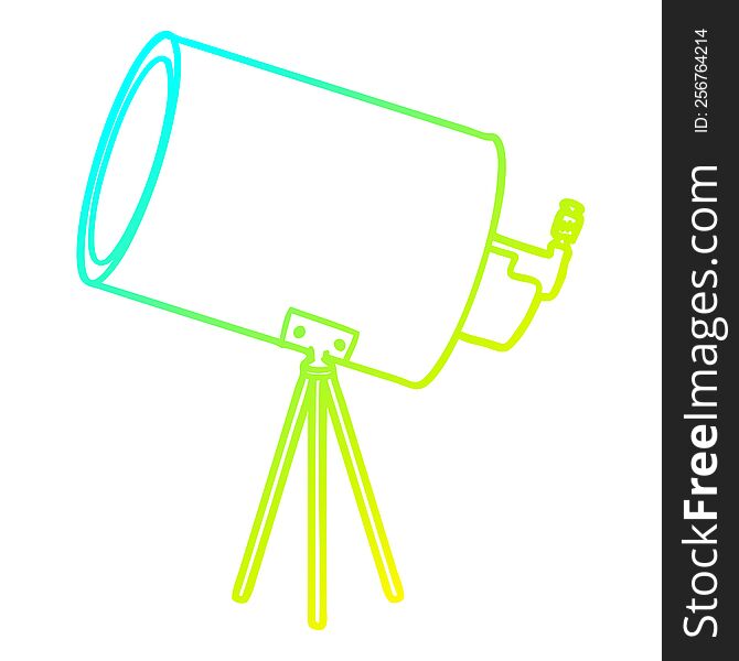 cold gradient line drawing of a cartoon big telescope
