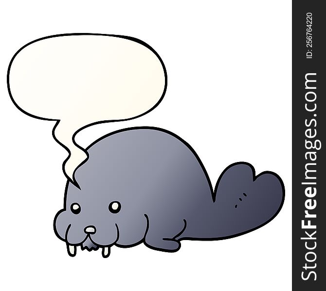 Cute Cartoon Walrus And Speech Bubble In Smooth Gradient Style