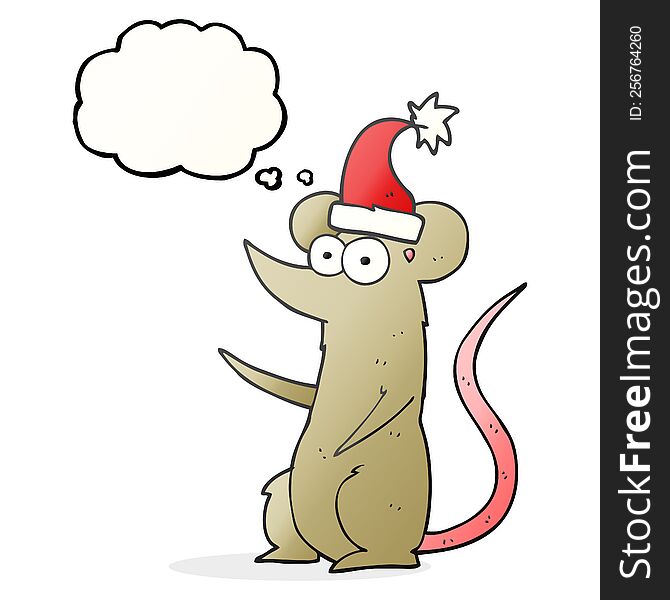 Thought Bubble Cartoon Mouse Wearing Christmas Hat