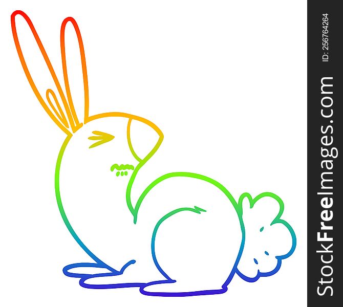 Rainbow Gradient Line Drawing Cartoon Annoyed Rabbit