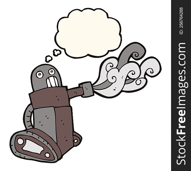 cartoon tank robot with thought bubble