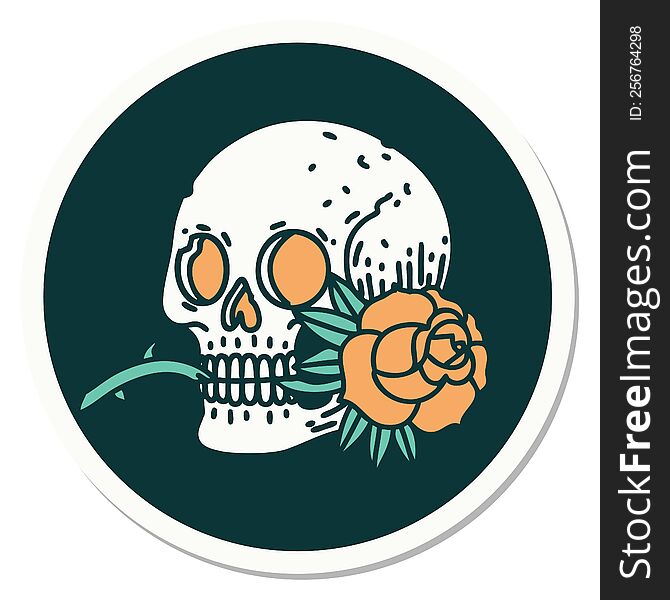 Tattoo Style Sticker Of A Skull And Rose